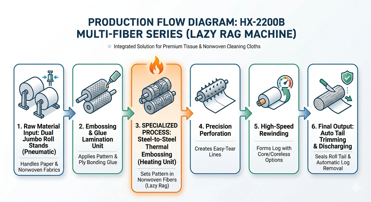Heating Embossing & Glue Lamination Toilet Roll Rewinding Machine Production Process